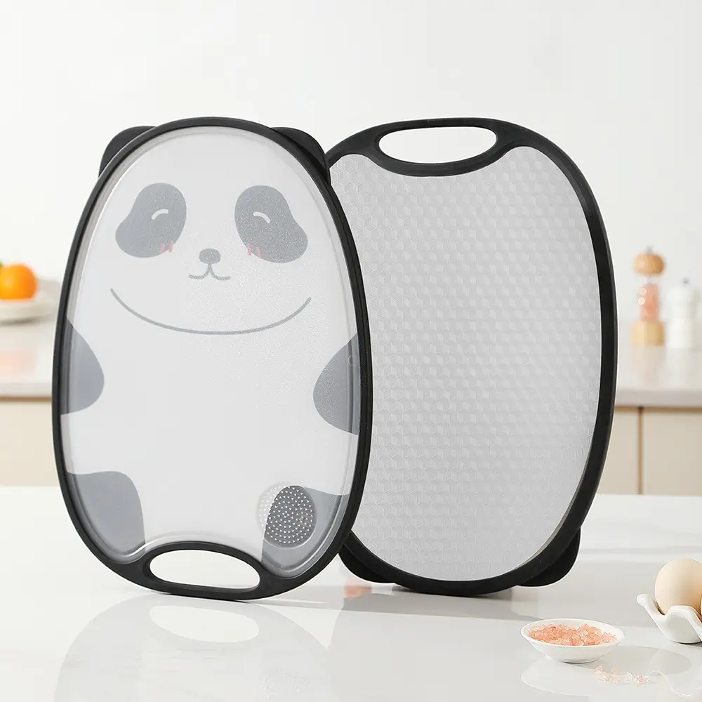 Creative Cute Panda Dual-Sided Diamond Pattern Cutting Board, 304 Stainless Steel Kitchen Fruit Chopping Board, Home Use PP Durable Cutting Board