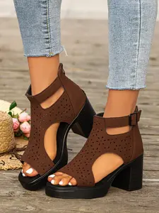 New Women's Plus Size Thick Sole High Heel Sandals, Summer New Thick Sole Strap Elegant Non-Fatigue Toe-Exposed Sandals