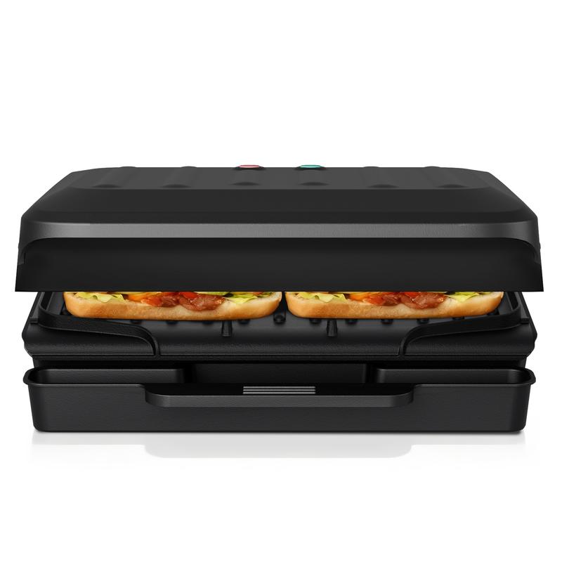 KEINVE 4-Serving Electric Grill and Panini Press, Tough Non-Stick Coating, Drip Tray Catches Grease, Black