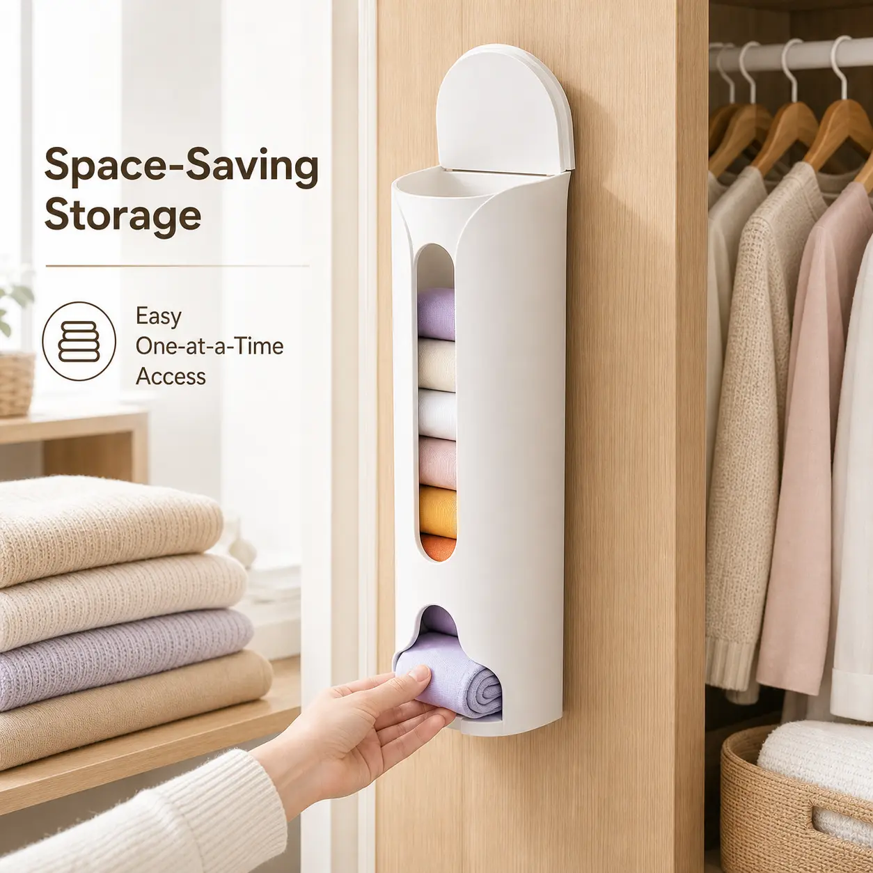 1 Count Wall-mounted Sock and Underwear PP Storage Container, No Punching Wall Hanging Organizer for Wardrobe Closet Household Storage