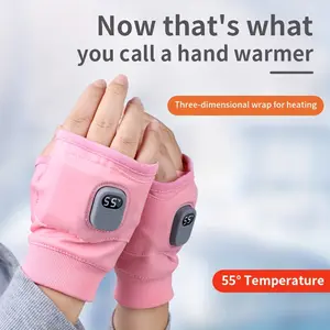 1 pair unisex heated fingerless gloves, USB rechargeable with touch screen, casual stripe craftsmanship, stretchy spandex material, hand warmer for outdoor and fashion, lithium battery powered-pink