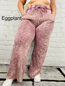 "Breezy" Cool Acid Wash Wide Leg Pants - Reg/Plus (Multiple Colors)