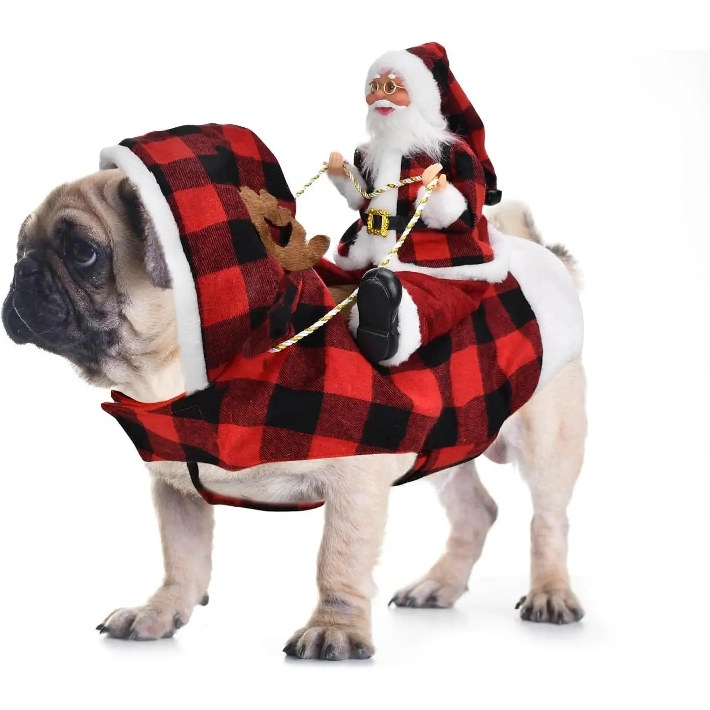 Dog Christmas Santa Claus Horseback Riding Red Plaid Costume, Deer Riding Festive Pet Clothes for Christmas Supplies, Deer Riding Christmas Supplies