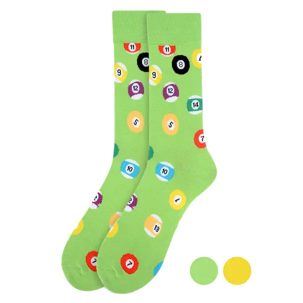 Men's Cotton-Spandex Billiard Themed Novelty Socks - Soft, Machine-Washable, Tumble-Dry All-Seasons Casual Socks with Polyester (Menswear Underwear Category)