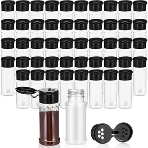 50 count Clear Plastic  Jars with Black Shaker  Plastic  Bottles 3.3 Oz/100ml Empty Seasoning Containers for Powders, and Spices