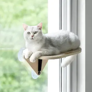 Window Perch Hammock With Climbing Steps and Scratching Post - Wooden Mounted Cat Bed for Indoor Cats (1 Perch)