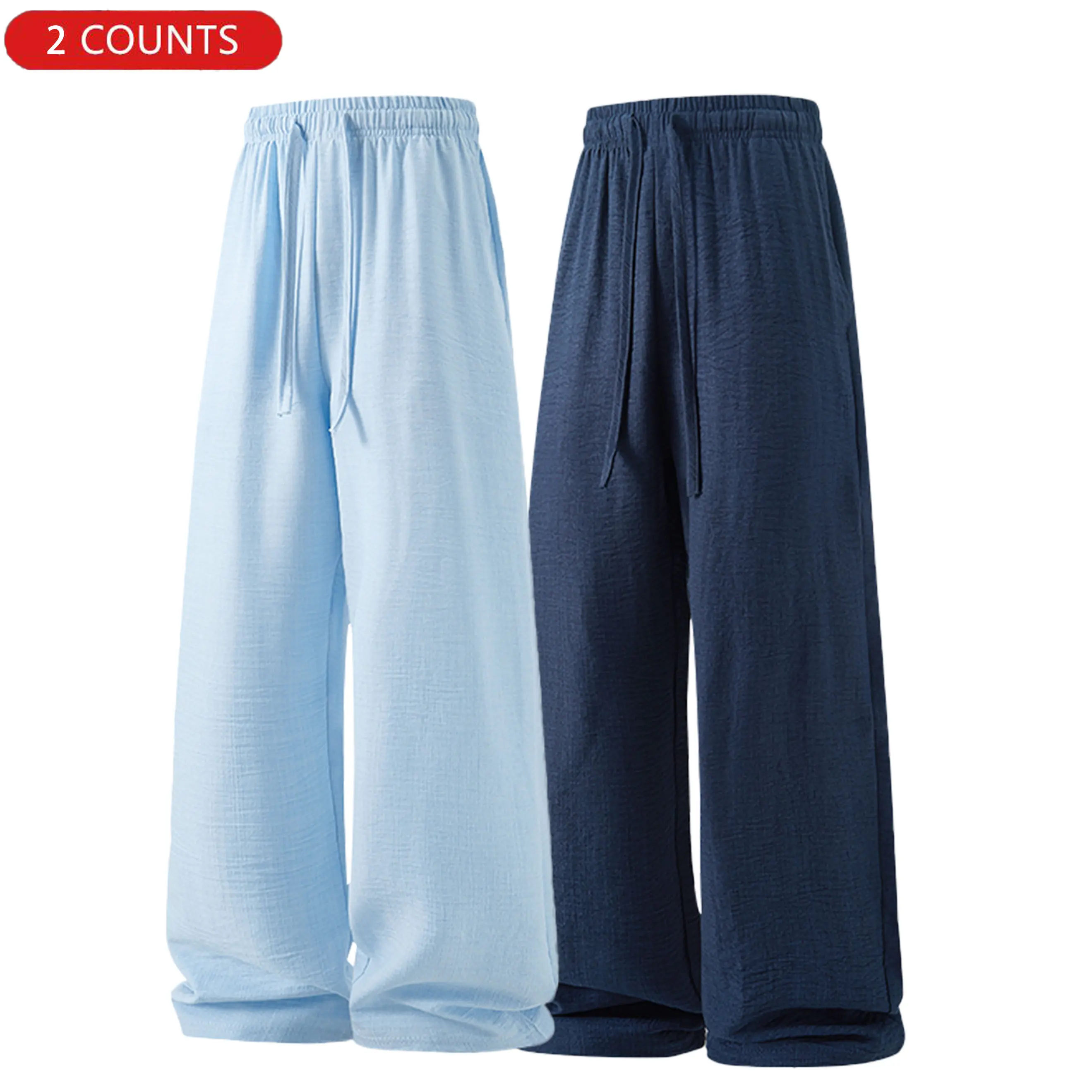 Men’s casual pants — new for summer, loose fit with a drawstring elastic waistband; breathable, stylish, versatile straight-leg long pants suitable for indoor gatherings, outdoor activities, and everyday wear.