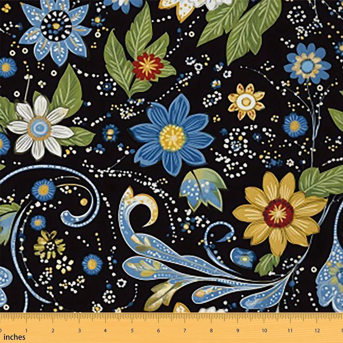 Flroal Fabric Flowers Upholstery Fabric Vinatge Blossom Soft Flannel Indoor Decor DIY Sewing Craft Projects Retro Blue Yellow Black
