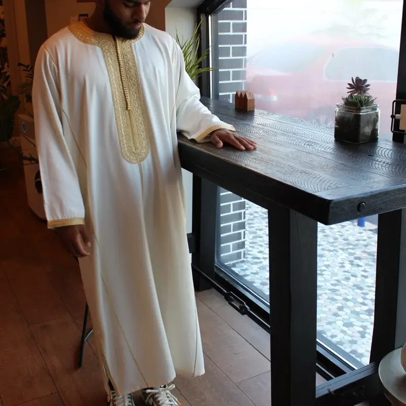 BaxxThobes Authentic Full Sleeves Moroccan Luxury High-Quality Wedding Nikkah Thobes in White Cotton Fabric with Intricate Embroidery FULL SLEEVES