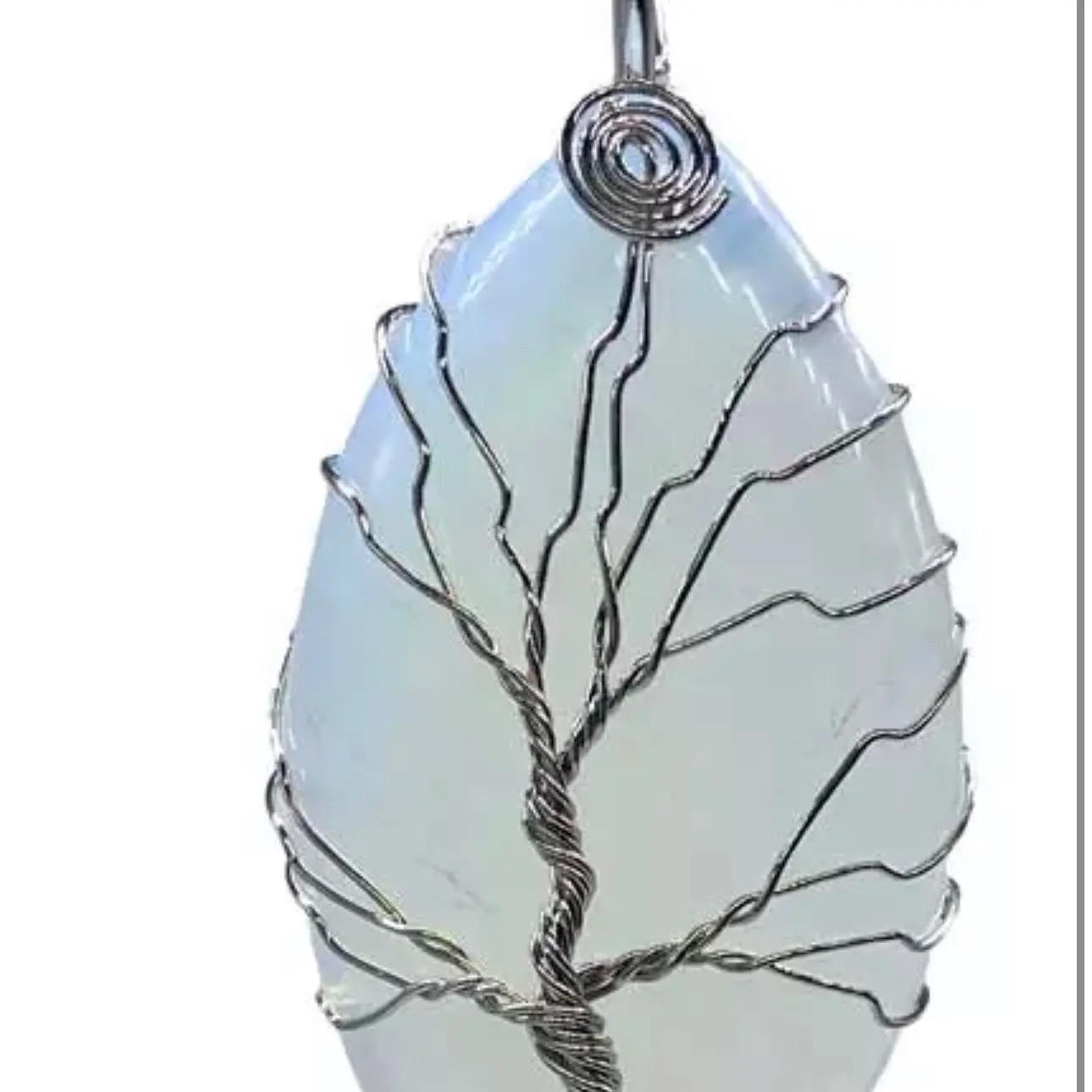 1 3/4" oval Tree of Life White Opalite necklace