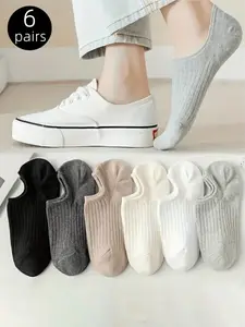 Women's Invisible Boat Socks, Multi-Color, Everyday, Sporty Style, Anti-Slip, Knitted Texture, Suitable for All Seasons, Random Colors