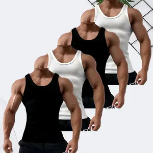 Men's 4-Pack Ribbed Tank Tops, Slim Fit Stretch Sleeveless Undershirts, Non-Cotton Quick Dry Multipack, All-Season Everyday Basic Tanks, Black White Grey Multi-Color Set