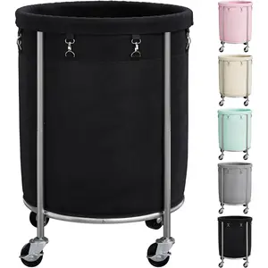 190L Laundry Basket with Wheels, Large Rolling Laundry Hamper with Removable Liner Bag, Round Rolling Laundry Cart, Dirty Clothes Hamper for Hotel, Home, Closet, Dorm, Black