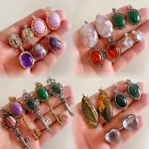 White Copper Natural Gemstone Charm Pendant Healing Crystal Jewelry for Necklace Making