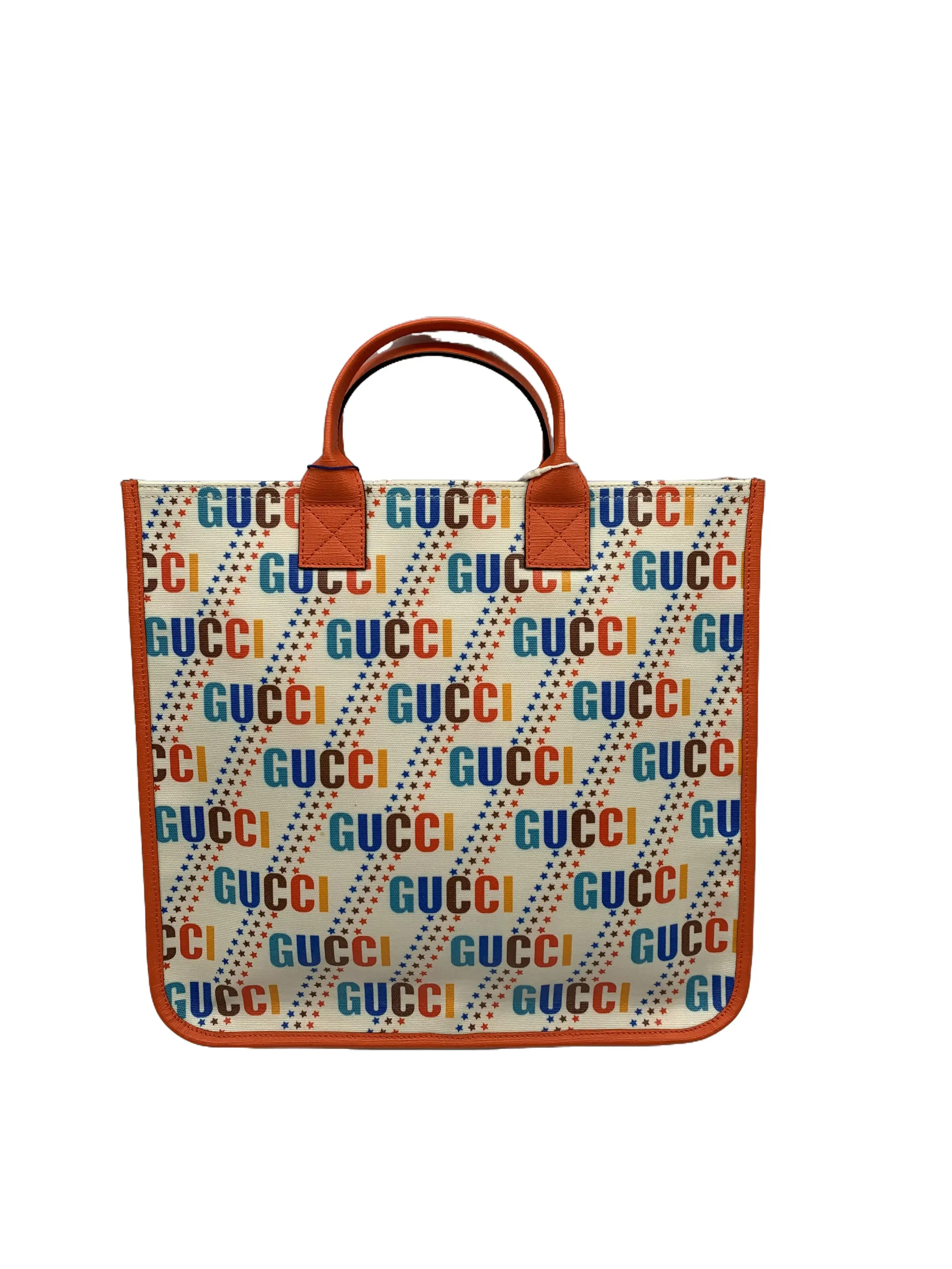 Pre-owned GUCCI Vintage Multicolor Logo Canvas & Leather Trim Tote Bag/FYWJ02102527/2527
