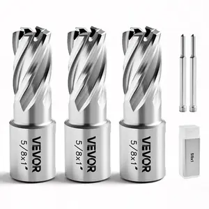 VEVOR Annular Cutter Set, 5 pcs Weldon Shank Mag Drill Bits Kit, 1 Cutting Depth, 5/8 Cutting Diameter, HSS, 3 Drill Bits with 2 Pilot Pins and 3 Plastic Cases, for Magnetic Drills, Steel, Aluminum
