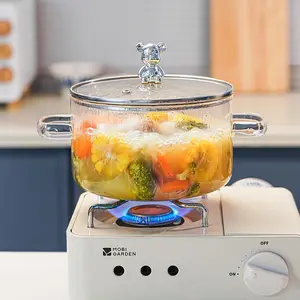 Glass Cooking Pot with Lid & Handle, 1 Count Durable Heat Resistant Stew Pot, Cooking Pot for Pasta, Noodles, Soups, Milk & Baby Food