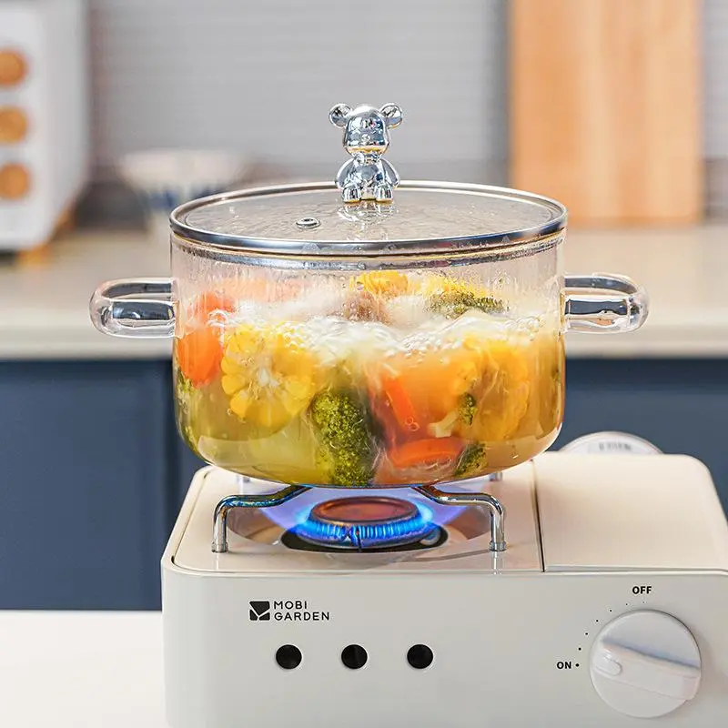 Glass Cooking Pot with Lid & Handle, Kitchen Pots 1 Count Durable Heat Resistant Stew Pot, Cooking Pot for Pasta, Noodles, Soups, Milk & Baby Food