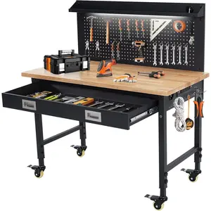 Work Bench 48" Adjustable Height, Heavy-Duty Portable Workbench with Power Outlets for Garage & Workshop, 2000 LBS Load Capacity, Work Table for Office, Home, Easy Assembly