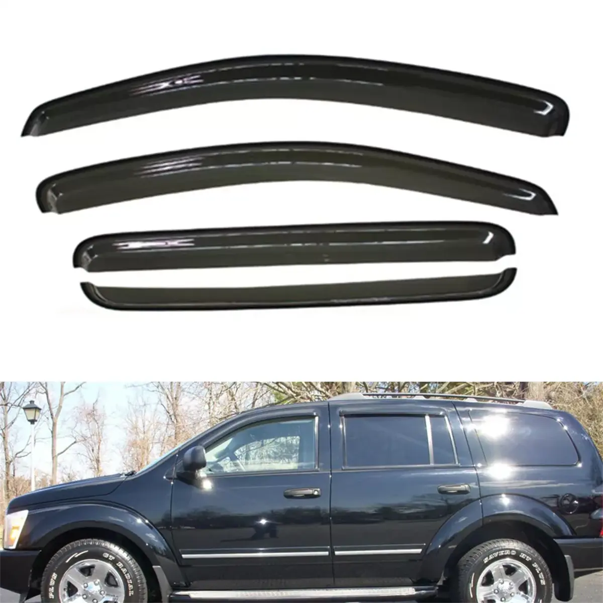 Custom Dark Visor Side Window Deflectors - Auto Accessories with UV Ray Protection, Rain Shield, WeatherShield for 2004-2009 Durango, 2007-2009 Chrysler Aspen Car Exterior Parts