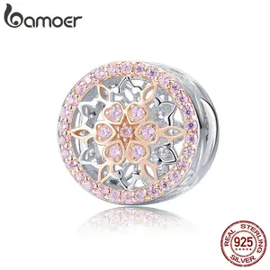 Genuine 925 Sterling Silver Blooming Buds Clear Cubic Zircon Beads Charms fit Bracelets DIY Jewelry Making SCC923