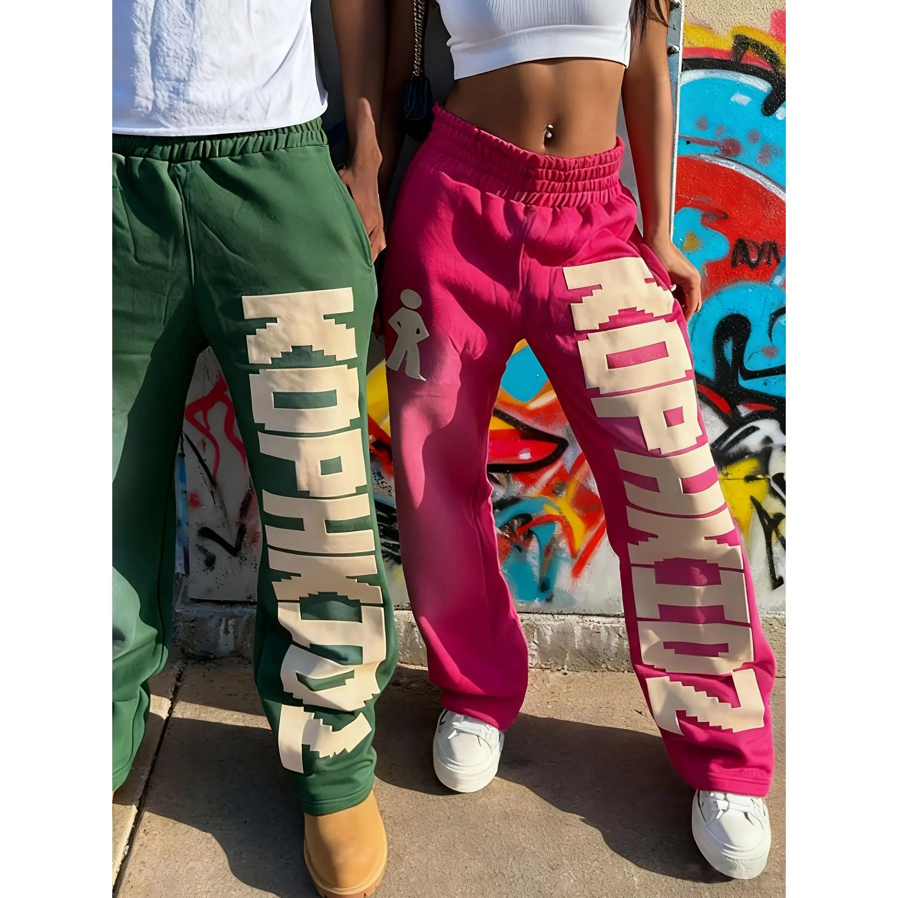 Women's Y2K Retro Casual Pants - Relaxed Fit Straight Leg Sweatpants with Side Letter Print, Soft and Stretchy Fabric, Elastic Drawstring Waistband and Pockets, Comfortable Casual Pants, Unisex, Retro Street Style Bottoms