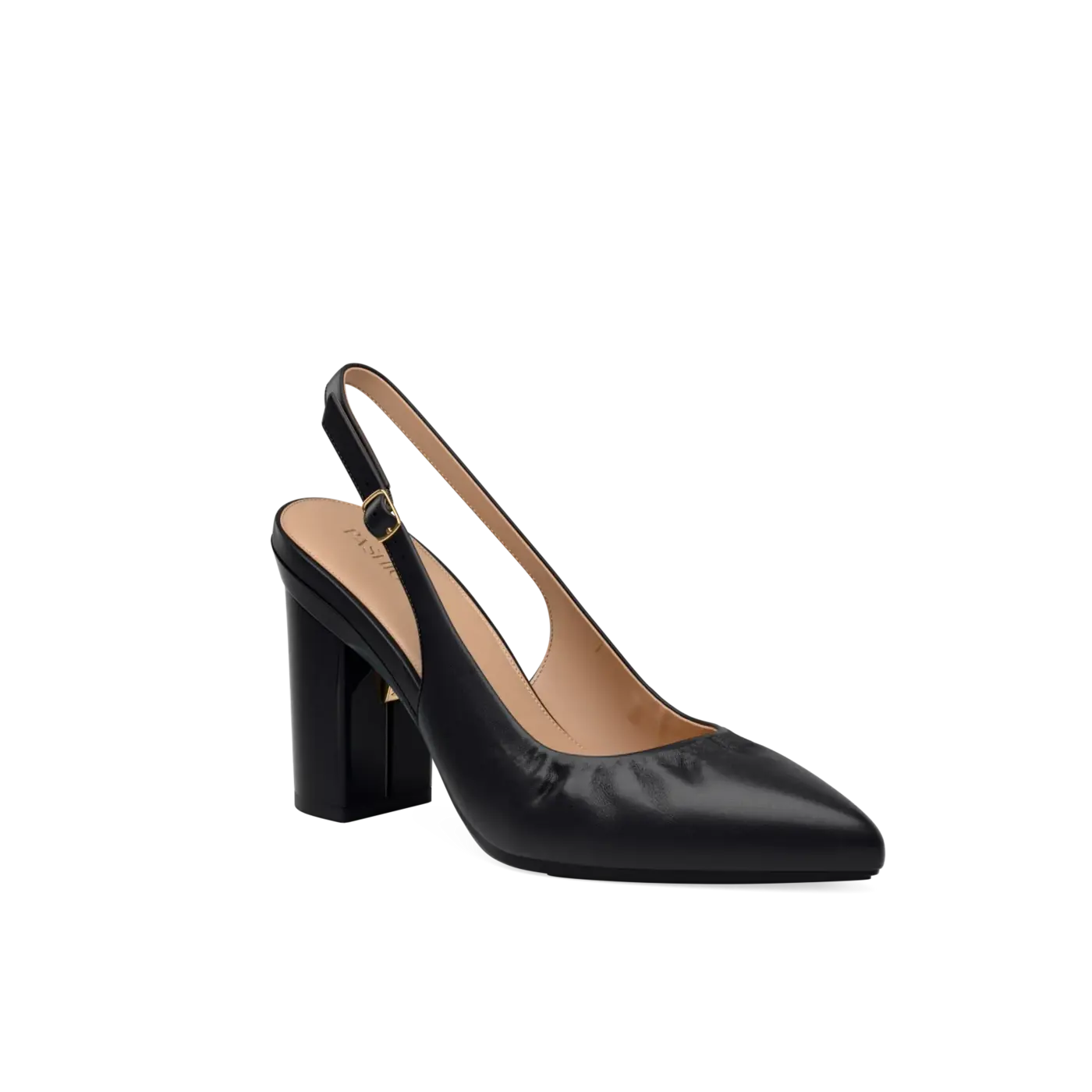 Slingback Buckle Pump - Coal Leather 4" Block