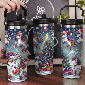 30oz Stainless Steel Insulated Tumbler with Leak-Proof Lid & Portable Handle - Full of magical Christmas colors Pattern,Long-Lasting Hot/Cold Insulation,Perfect for Car,Office,Travel and Birthday Gifts, Travel Drinkware,Horse Drink Water Bottles