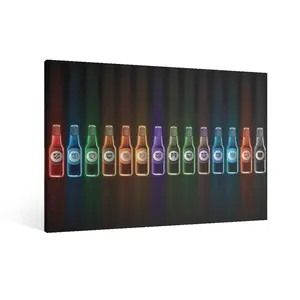 Call of Duty Zombies Perk-a-Cola Bottles Lineup Framed and Unframed Canvas Wall Art, Neon Digital Illustration Print for Game Room Decor