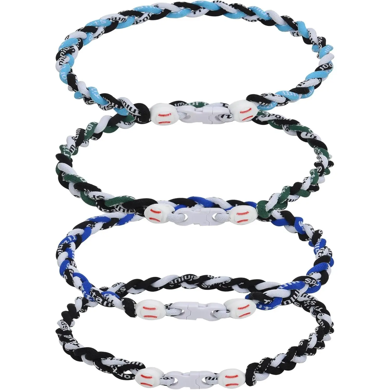 4 Pieces Baseball Necklaces for Boys,Three Braided Rope Tornado Sports Titanium Necklaces,Christmas Gifts Baseball Accessories Drip