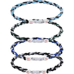 4 Pieces Baseball Necklaces for Boys,Three Braided Rope Tornado Sports Titanium Necklaces,Christmas Gifts Baseball Accessories Drip