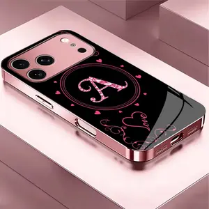 Suitable for [iPhone 17 Pro Max] Women's high-end phone case，The latest Pink Iridescent Glass Case—choose from 26 premium-look letters.YM99