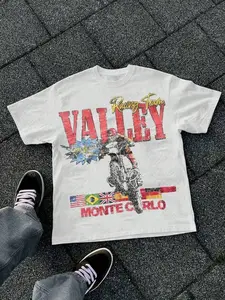 Men's Loose Fit Fashion Print T-Shirt, Vintage Motorcycle Pattern, Casual Daily Wear, Unisex Youth Street Style, All Seasons, Streetwear, Menswear