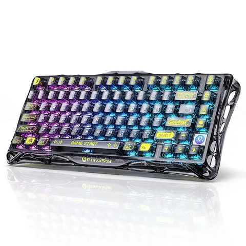 GravaStar Mercury 1 Lite 75% Gasket Mechanical Gaming Keyboard - Creamy Transparent Black, Hot Swappable Pre-Lubed Linear Switches, RGB Backlit, 2.4G Wireless, Gaming Accessories for Gaming Setups