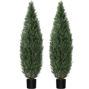 Garvee Set of 2 Realistic Artificial Topiary Trees in Cypress and Cedar Styles with UV Resistant Pots – Durable Faux Plants Ideal for Indoor and Outdoor Decoration, Garden, Entrance, and Home Decor