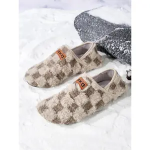 Unisex Slip-On Indoor Shoes, Comfortable Warm Cotton Slippers, Lightweight Slippers, Anti-Slip Rubber Sole House Shoes for Winter