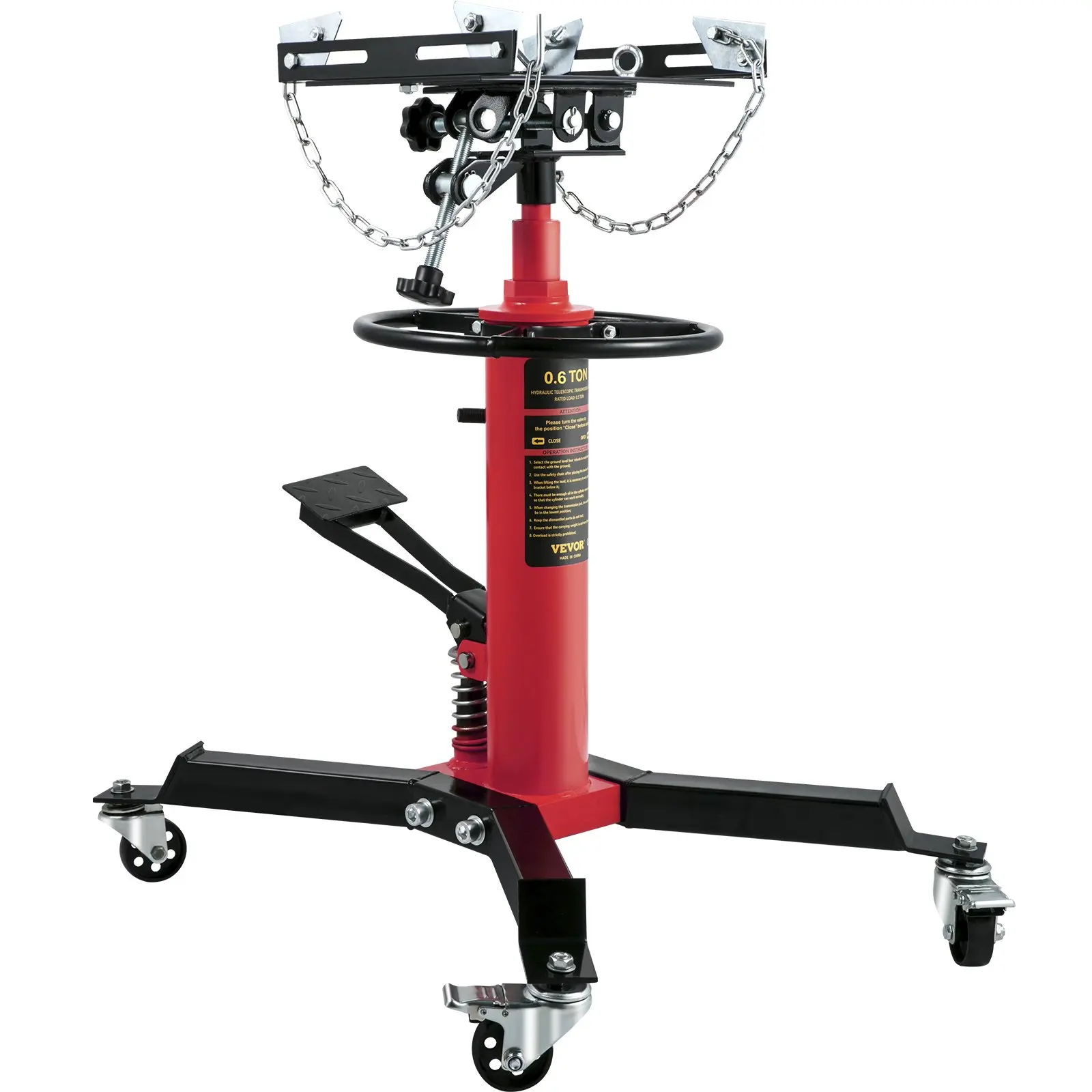 【summerfinds】VEVOR Transmission Jack, 3/5 Ton/1322 lbs Capacity Hydraulic Telescopic Transmission Jack, 2-Stage Floor Jack Stand with Foot Pedal, 360° Swivel Wheel, Garage/Shop Lift Hoist, Red