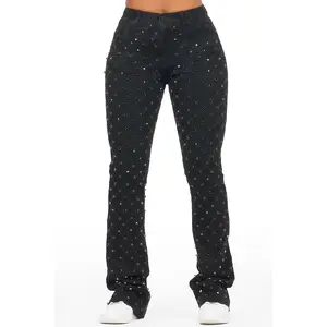 Sareka Black Rhinestone Stacked Flare Jean