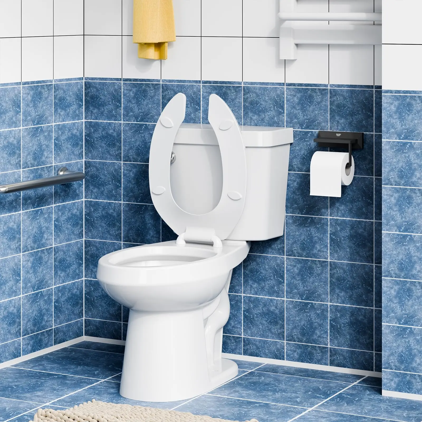 Round Soft Close Toilet Seat, 19" Almond, Quiet & Easy Installation, Ergonomic Design, Safe PP Material for Easy Cleaning & Comfort