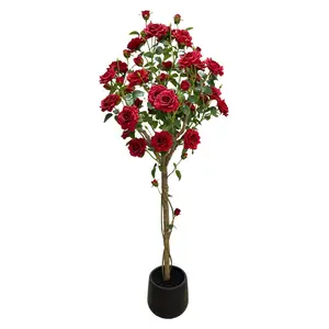 5ft Silk Fake Rose Tree - Forever Red Home Decor Flower, Low-Maintenance, Ideal for Romantic Home Supplies; Tap Bio