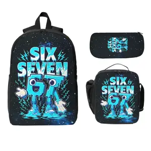 "Starry Sky Backpack"Six Seven 3-piece Backpack Set with Italian Vintage Pixel Melting 67 Pattern Multifunctional Design for Travel & Outdoor Use Christmas Gift Idea Featuring Character Illustrations on Starry Sky Background