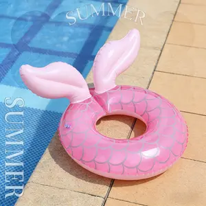 Mermaid Tail Kids Inflatable Swim Ring, Open Underarm Design, Thickened PVC Swimming Aid Float, Summer Water Play for Girls