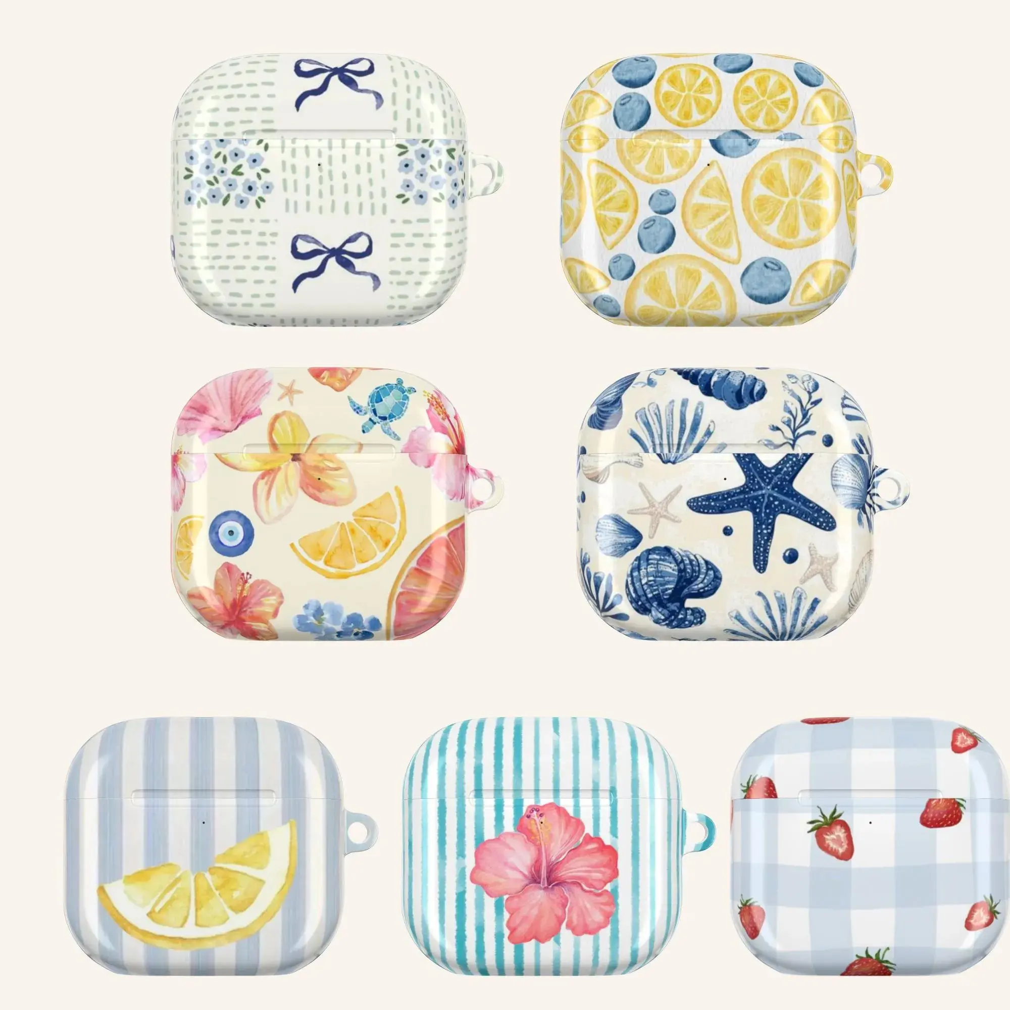 Cute Fruit Floral Airpods Case Lemon Strawberry Shell Pattern Cover for Airpods Gen 1 2 3 4 Pro Summer Gift
