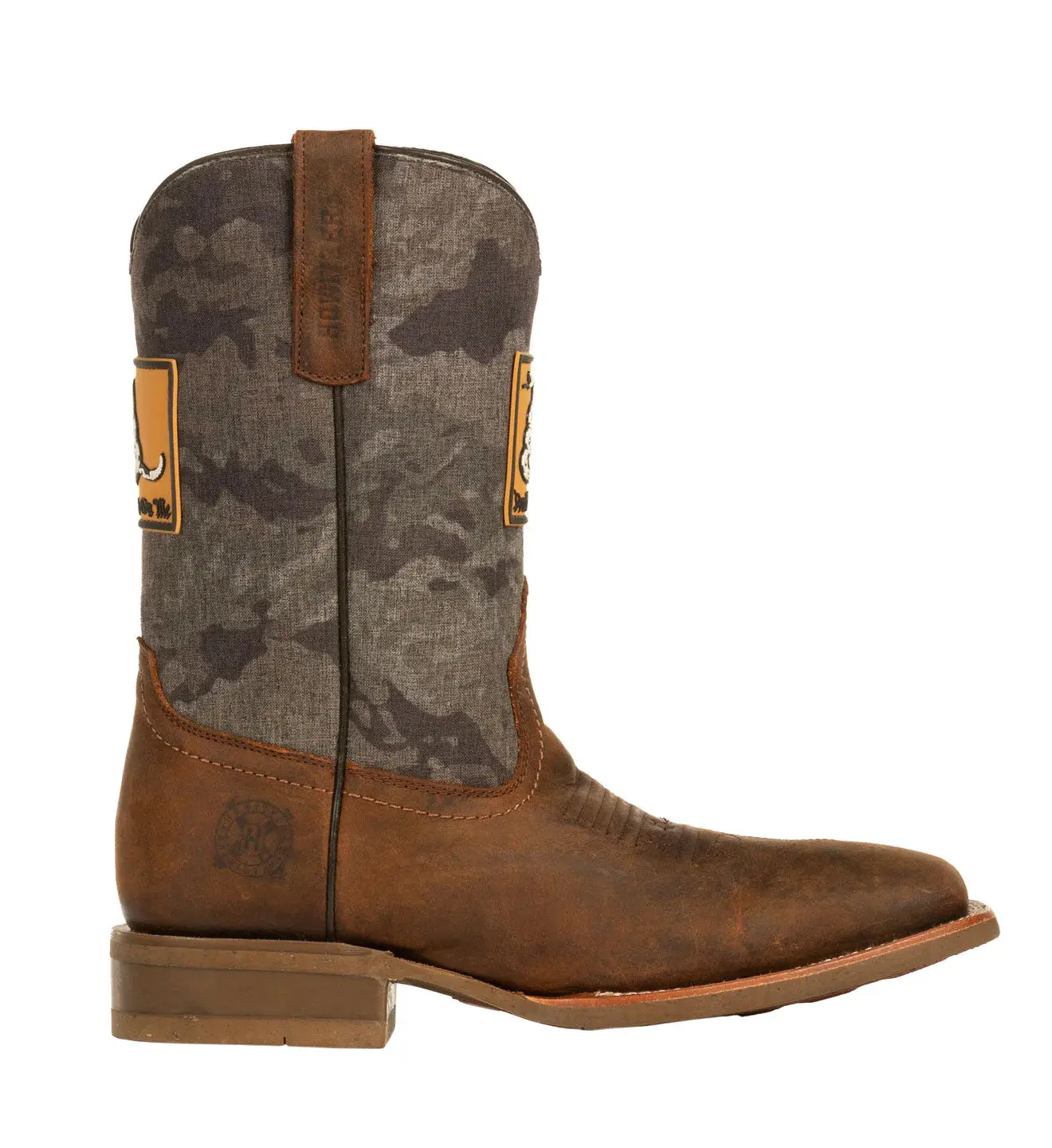 Howitzer Men's Leather Western Pull-On Boots - Freedom Don't Tread Stars & Stripes Design, Square Toe, Goodyear Welt, Made in USA Footwear with Block Heel, American Traditional Western Elegance Statement Shoes