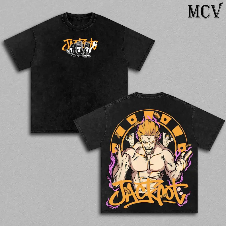 Unisex Anime Graphic T-Shirt, Oversized Jujutsu Kaisen Hakari Print Streetwear for Men, Short-Sleeve Crew Neck for Casual & Convention Wear, Menswear