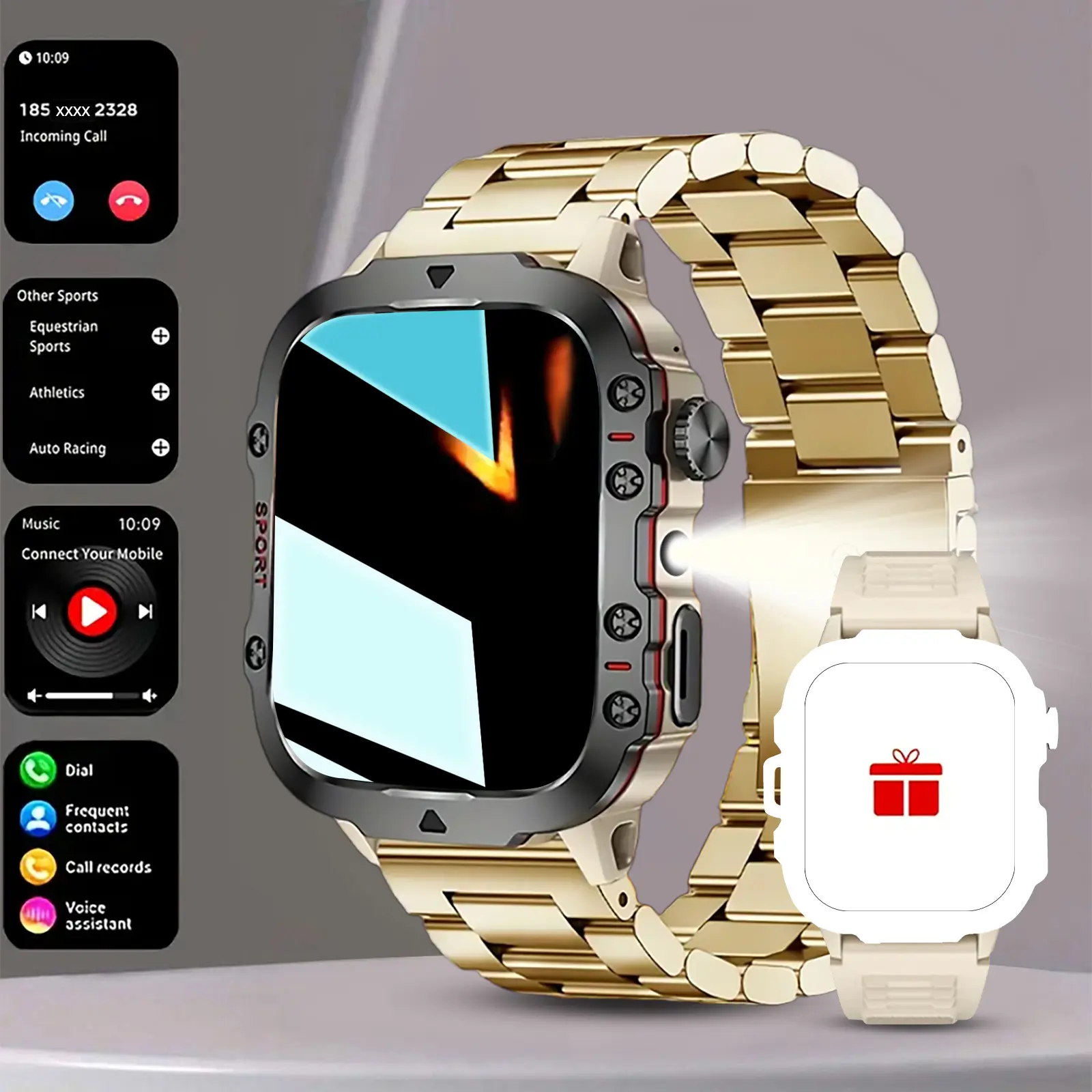 Smartwatch for Outdoor Lovers - HD Wireless Call, Message Notification & Reminder, Pedometer, Multiple Sports Modes for Running/Cycling, Weather Forecast, Wireless Connection, Rechargeable Battery, Unisex, Smartwatch for Fitness