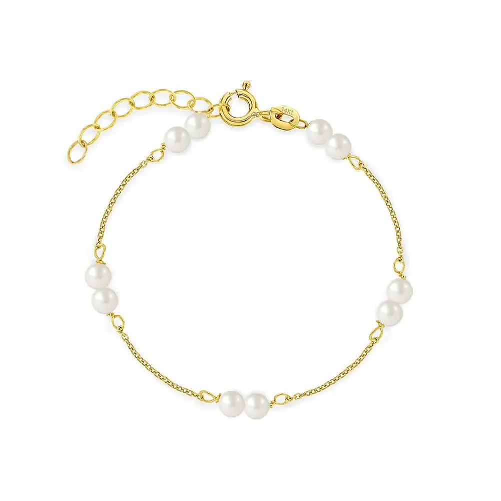 14k Gold 5-6" Double 3mm Freshwater Cultured Pearl Baby / Toddler / Kids Bracelet