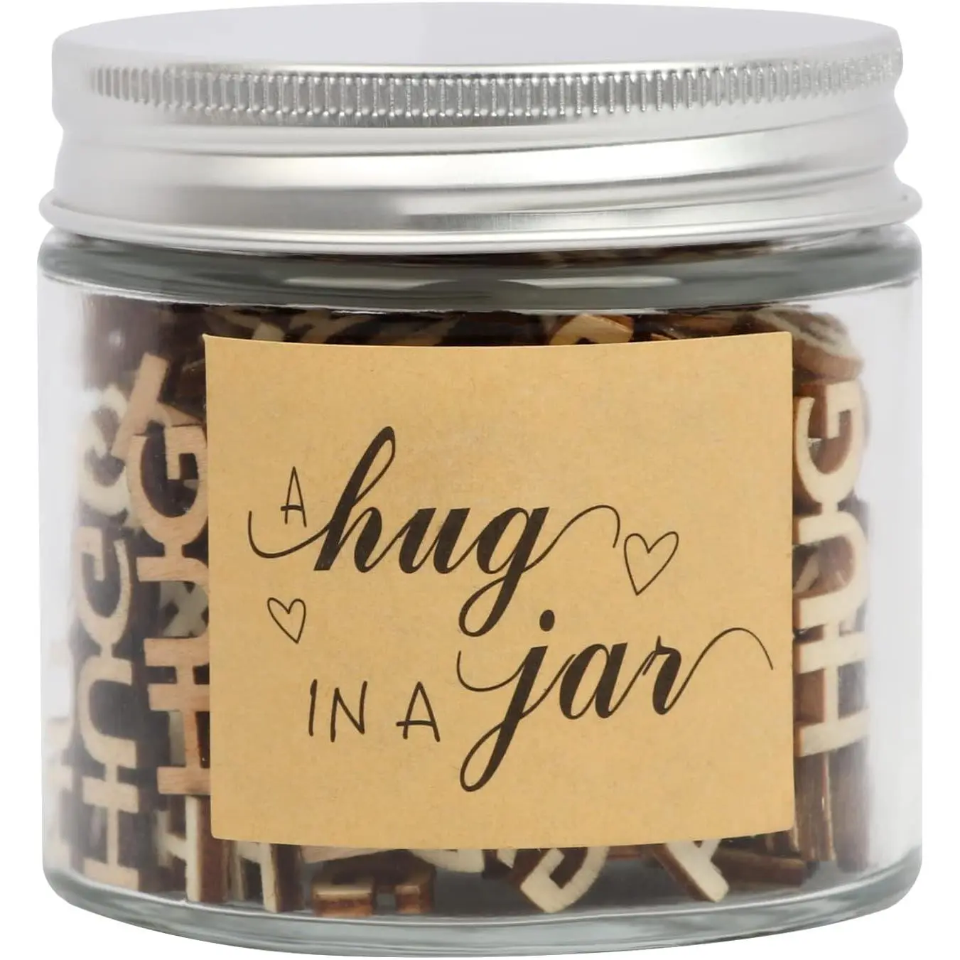 Hugs in a Jar, Hugs Wooden Cutouts Letter , Jar(8oz) of Hugs  for Valentine's Day,Anniversary,Chrismas,Holiday,Birthday,Mother's Day,Father's Day. (Hugs in a jar)