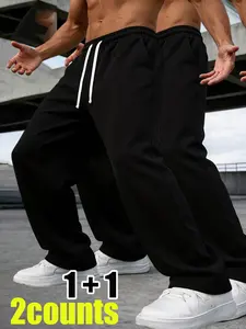 2pcs Men’s Lightweight Drawstring Loose Sports Pants – Soft Knit, Comfortable for All Seasons, with Side Pockets, Suitable for Workouts and Casual Wear