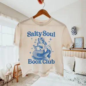 Comfort Colors Salty Soul Book Club Crop Top, Mermaid Reader Boxy Tee, Coastal Book Lover Shirt, Beach Reading Graphic Top